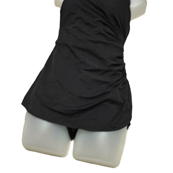 Lands End Black Ruffled Full Piece Mini Front Skirt One Piece Swimsuit - Picture 3 of 7